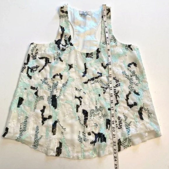 Parker NY Top Allover Sequin Embellished Racerback Tank White Mint Green Small - Picture 4 of 4